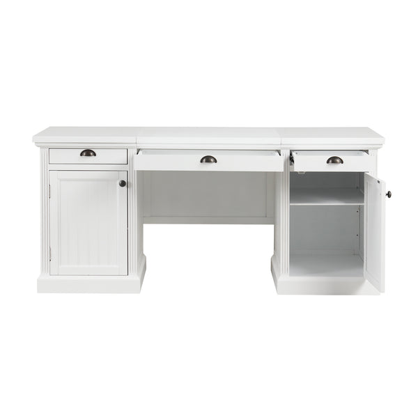 English Elm 67''Modern Executive Desk with 3 Drawers & 2 Cabinets, Spacious White MDF Workstation with Adjustable Shelves and Chic Vertical Edge Design for Home Office N751S211942K