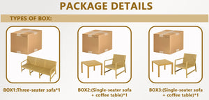 English Elm 5-Piece Outdoor/Indoor Furniture Set with Weatherproof PP, 3-Seater Sofa, 2 Chairs, Easy Assembly, Space-Saving Nesting Tables Yellow W3450S00002