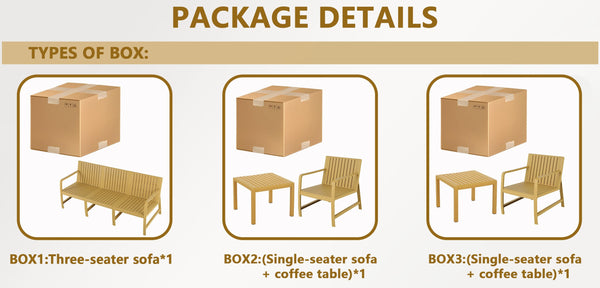 English Elm 5-Piece Outdoor/Indoor Furniture Set with Weatherproof PP, 3-Seater Sofa, 2 Chairs, Easy Assembly, Space-Saving Nesting Tables Yellow W3450S00002
