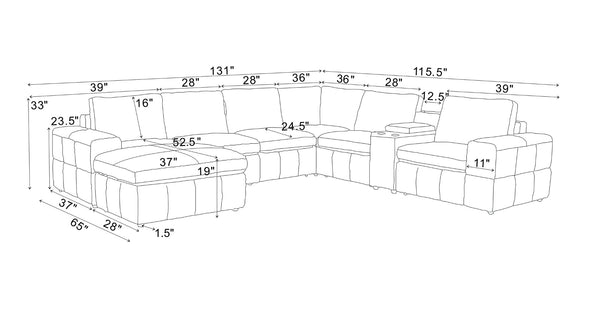 English Elm Premium Leather Match Sectional with Dual Recliners Square Arms and Console Storage Ginger B2748S00133