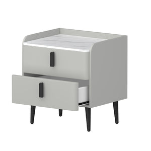 English Elm Nightstands with Marble-Pattern Top and Raised Guard, 2-Drawer Modern Bedside Tables for Storage Elegance Gray 23.4 L x 18.5 W x 9.06 H N733S332142E