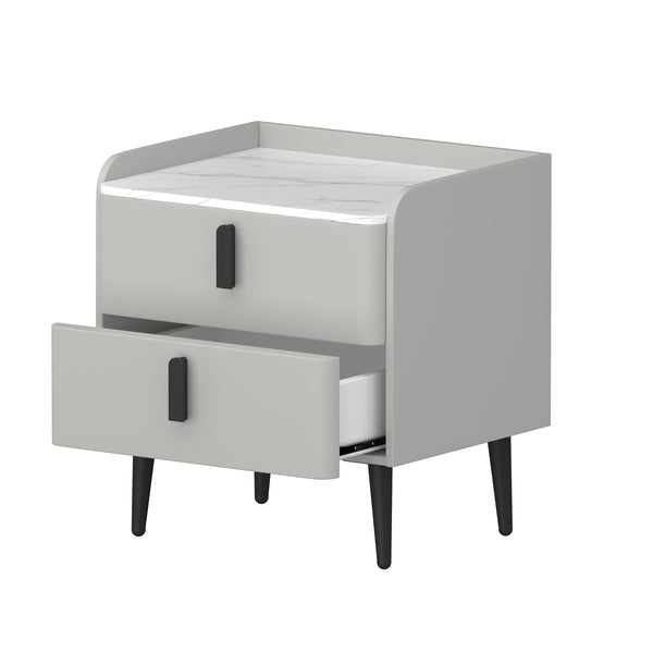 English Elm Nightstands with Marble-Pattern Top and Raised Guard, 2-Drawer Modern Bedside Tables for Storage Elegance Gray 23.4 L x 18.5 W x 9.06 H N733S332142E