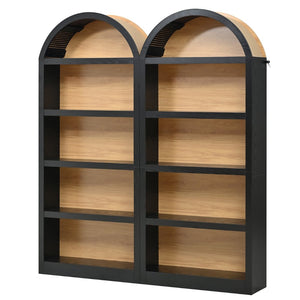 English Elm 3-piece Farmhouse Entertainment Center with Arched Glass Doors and Open Tower Shelving Black N721S000070B