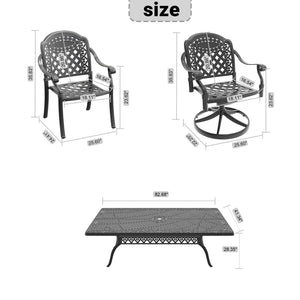 English Elm 7-piece Cast Aluminum Outdoor Dining Set with Swivel Chairs and Carved Patio Table W1710S00684