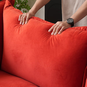 English Elm Sky Cloud Sectional Sofa with Cloud-Like Comfort, Modular L-Shaped Velvet Seating, Removable Covers, Storage Ottoman Red B341S00019