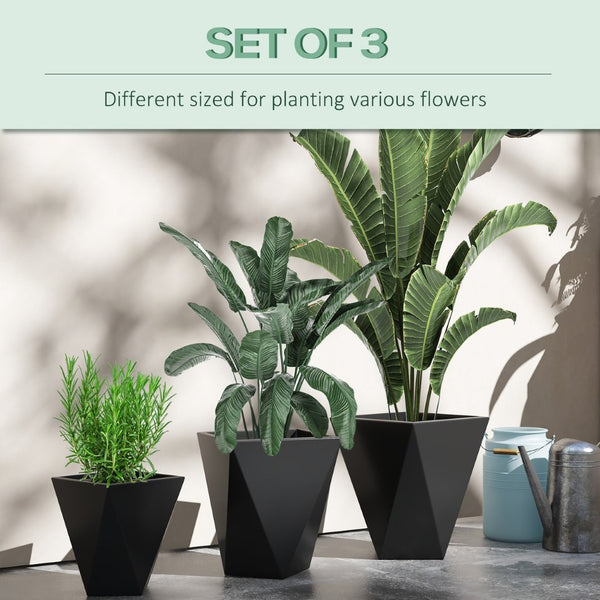 English Elm Outsunny Set Of 3 Stackable Tall Planters - Modern Mgo Pots With Drainage For Indoor & Outdoor Use W2225P174498-GIGA