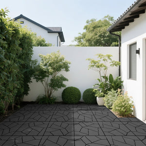 English Elm Stone Texture Interlocking Patio Deck Tiles Polypropylene Outdoor Floor Set 44 Piece W3022P251849