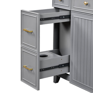 English Elm 36" 36-inch Transitional Bathroom Vanity with Ceramic Basin, Solid Wood Frame, Soft-Close Storage Elegance Grey N729P255663E