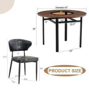 English Elm Table Set 42 Inch Round Wood Grain Mdf with Glass Inlay and 4 Ergonomic Chairs Brown+Black W1151S04500