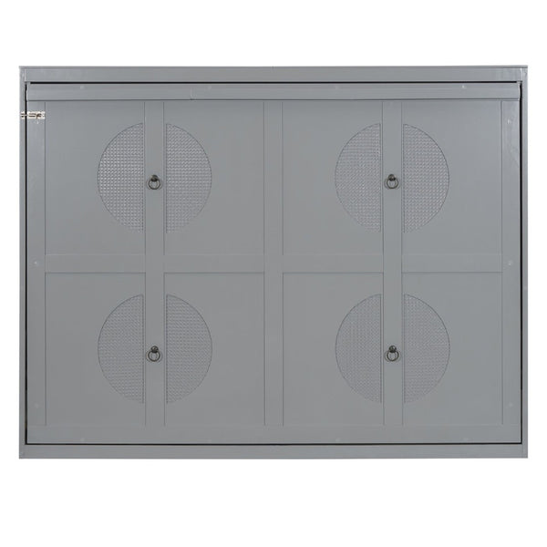 English Elm Queen Murphy Wall Bed Rattan Cabinet Front Folds Slim for Studio or Guest Room Gray N708S00012E-2