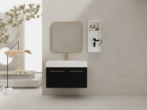 English Elm 36 Inch Wall-Mounted Bathroom Vanity Set With Thick Resin Sink, Storage Rack & Soft-Close Hinges W999S00369