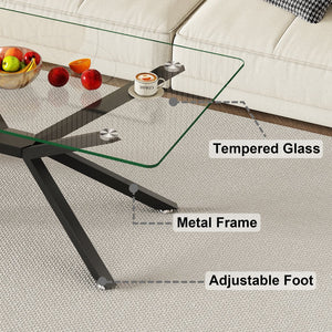 English Elm 39.37" Rectangular Clear Tempered Glass Coffee Table With Black Metal Legs For Modern Living Spaces W241P227952