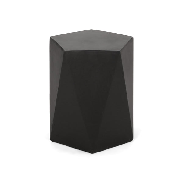English Elm Christopher Knight Home® - APOLLO geometric concrete side table with gem-cut pentagon base, durable modern outdoor accent piece Black 67525.00BLK