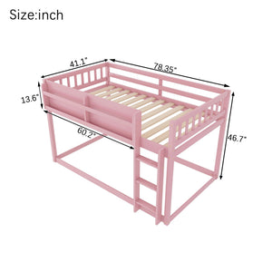 English Elm Low Low Twin Over Twin Bunk Bed with Ladder, Solid Wood Low-Profile Kids Bed Frame, Sturdy Design Pink 81.1 L x 13.58 W x 6.49 H W2593P375491
