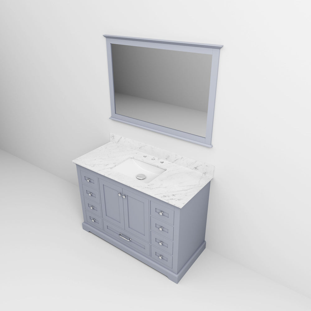 English Elm Dark Grey Single Bath Vanity 48" W x 22" D with Carrara Marble Top, 46" Mirror, Soft-Close Drawers & Storage B2731S00650