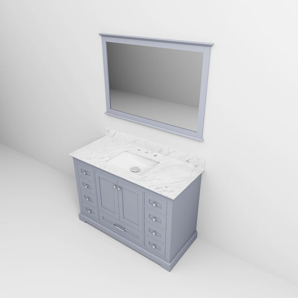 English Elm Dark Grey Single Bath Vanity 48" W x 22" D with Carrara Marble Top, 46" Mirror, Soft-Close Drawers & Storage B2731S00650
