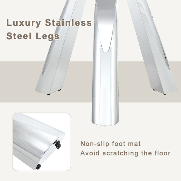 English Elm A 42-inch round dining set with stone top table and gold-plated stainless legs plus four PU chairs Black+Silver 31 L x 19.5 W x 17.5 H W1512S00135