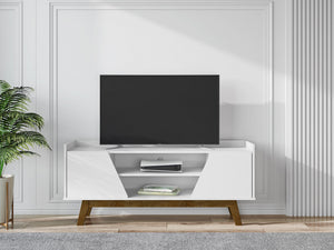English Elm Marcus 53" TV Stand with Soft-Close Doors, Cable Management, Solid Pine Legs & 4 Fixed Shelves — Modern Entertainment Console White B365P397899