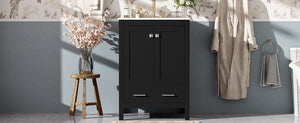 English Elm 24-inch Modern Bathroom Vanity with Ceramic Sink, Soft-Close Doors, Drawer Divider & Ample Storage Black N729P299440B