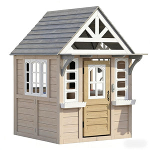 English Elm Backyard Fir Wood Kids Playhouse with Plant Boxes Retro Windows and Rain Resistant Roof T3971P491775