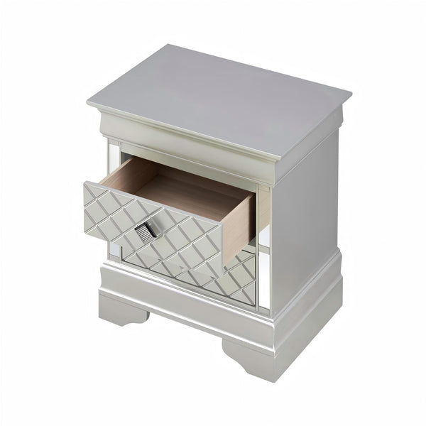 English Elm Sleek Champagne Nightstand 24"H x 21"W x 16"D – Silver Champagne Finish, 2 Drawers, No Assembly, Transitional Style B078108372
