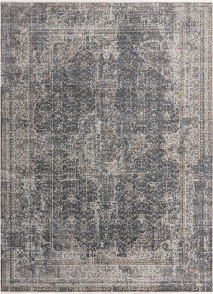 Unique Loom Baracoa La Cabana Machine Made Border Rug Fume Gray, Brown/Ivory/Gray/Tan/Light Blue 10' 0" x 13' 1"