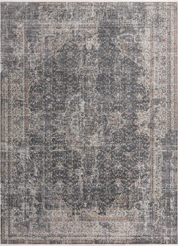 Unique Loom Baracoa La Cabana Machine Made Border Rug Fume Gray, Brown/Ivory/Gray/Tan/Light Blue 10' 0" x 13' 1"