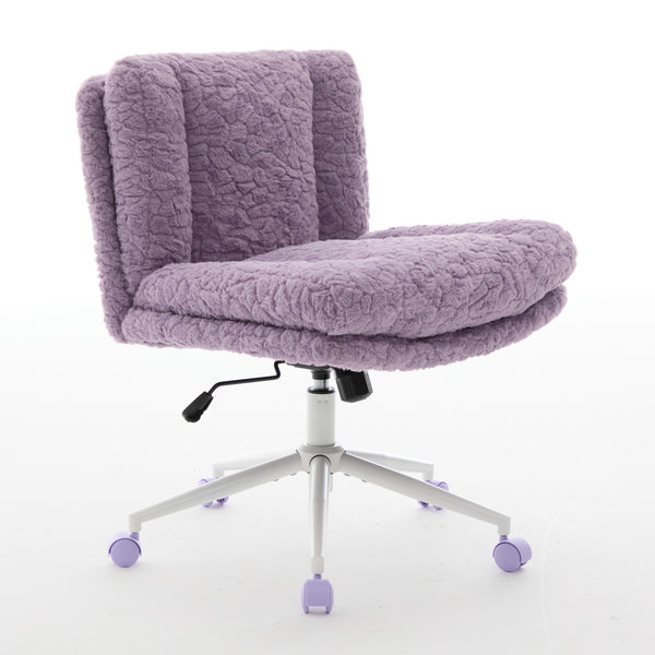 English Elm W26.4 Plush faux alpaca wide seat office chair with double cushion, 360° swivel, ergonomic chic design Violet W1143P369103