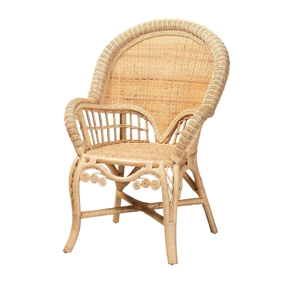 English Elm Modern Natural Rattan Accent Chair Woven Openwork Frame for Bohemian Living Spaces B2750P420382