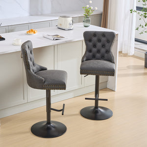 English Elm A&A Retro Pu Swivel Barstools Set Of 2, Adjustable Height 26-33", Vintage Comfort For Kitchen & Bar W1143P195203