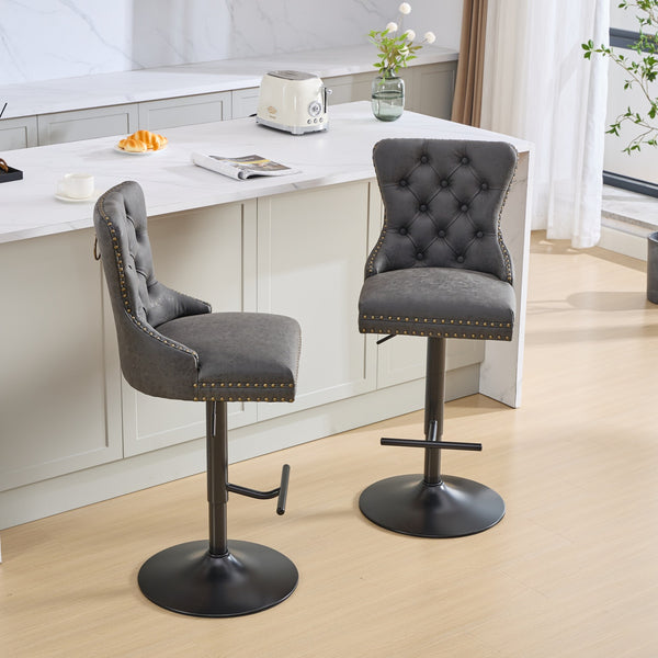 English Elm A&A Retro Pu Swivel Barstools Set Of 2, Adjustable Height 26-33", Vintage Comfort For Kitchen & Bar W1143P195203