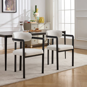English Elm Modern Tufted Boucle Dining Chairs Set of 2 with Curved Back and Matte Metal Legs W3244P337430