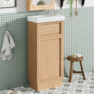 English Elm 15.75" Rustic Bathroom Vanity with Reversible Resin Sink, Soft-Close Door, Adjustable Shelf, Compact Elegance N729P285513N