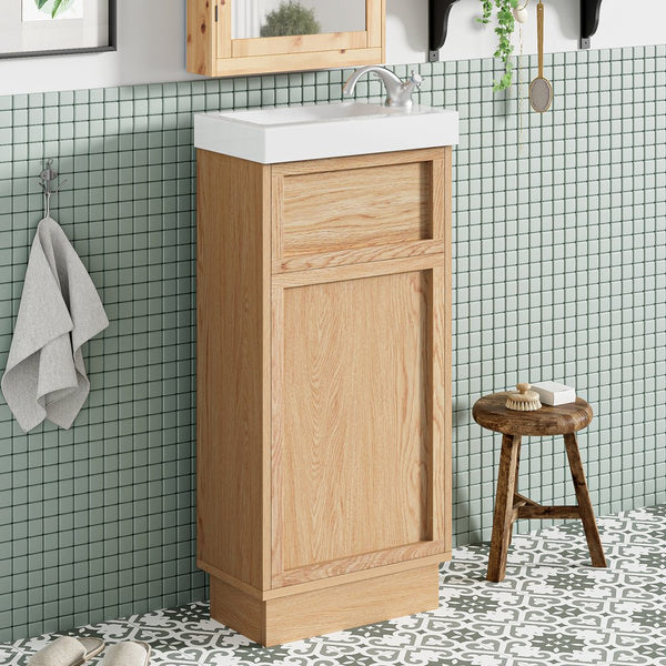English Elm 15.75" Rustic Bathroom Vanity with Reversible Resin Sink, Soft-Close Door, Adjustable Shelf, Compact Elegance N729P285513N