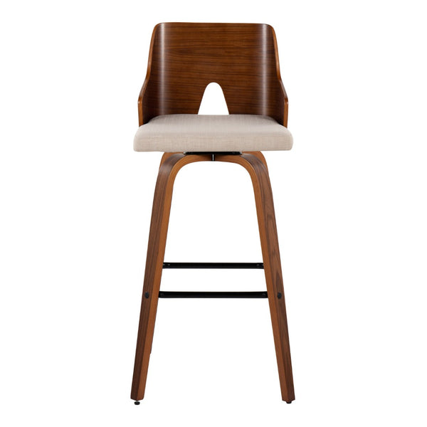 English Elm Fixed-height Swivel Barstools Upholstered Grey Fabric Black Wood Legs Kitchen Set of 2 B202S01870