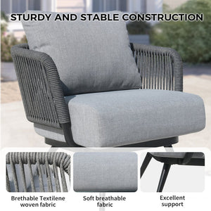 English Elm 4-piece Outdoor Woven Rope Conversation Set with Swivel Chairs and Resort Style T5880S00021