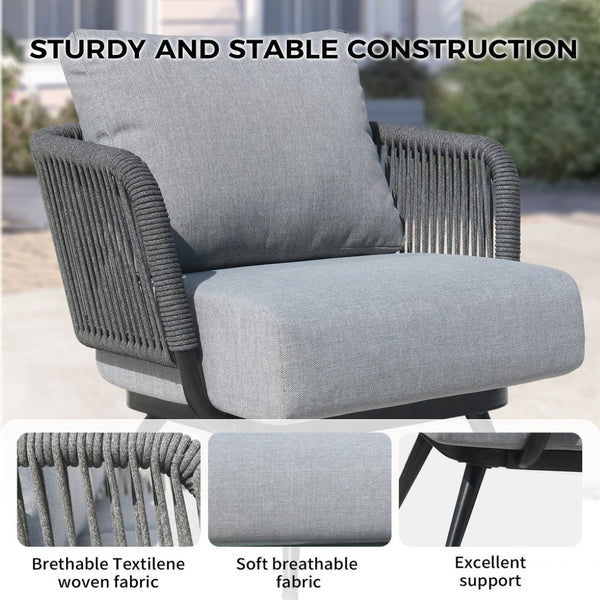 English Elm 4-piece Outdoor Woven Rope Conversation Set with Swivel Chairs and Resort Style T5880S00021