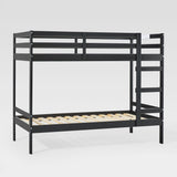 Simple Solid Wood Twin Over Twin Bunk Bed Solid Black SOPB3HBLWP Walker Edison