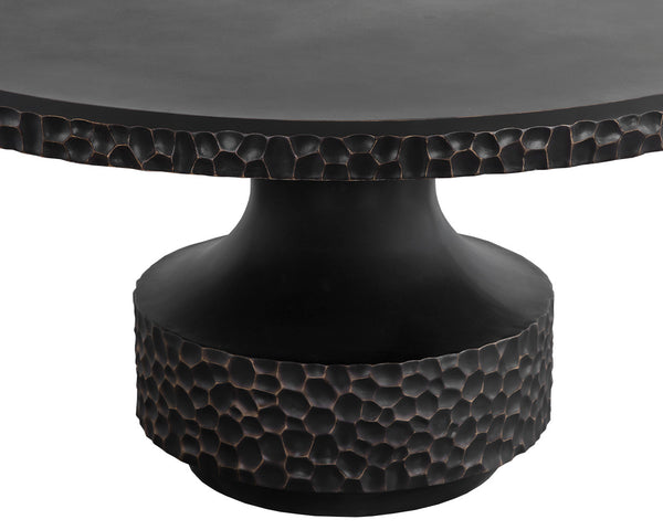Sunpan Mersin 59" Hand-Hammered Dining Table in Black Concrete with Brass Accents for Stylish Spaces