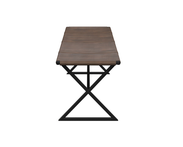 Sunpan Elon Bench - Minimalist Leather Design with Matte Black Base, Handcrafted Elegance for Any Space Vintage Cognac Leather