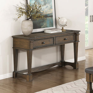 English Elm Classic Chairside Table with Fluted Pilasters, Glass Door, Adjustable Shelf and Built-In Charging Ports Brown 53.5 L x 21.5 W x 14.5 H B011P387122