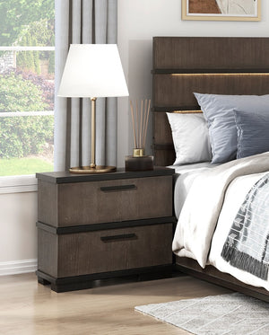 English Elm Two-Tone Modern-Industrial Nightstand with 2 Drawers, Brown-Gray Oak Veneer & Black Hardware, 28" x17" x27" B011P242817