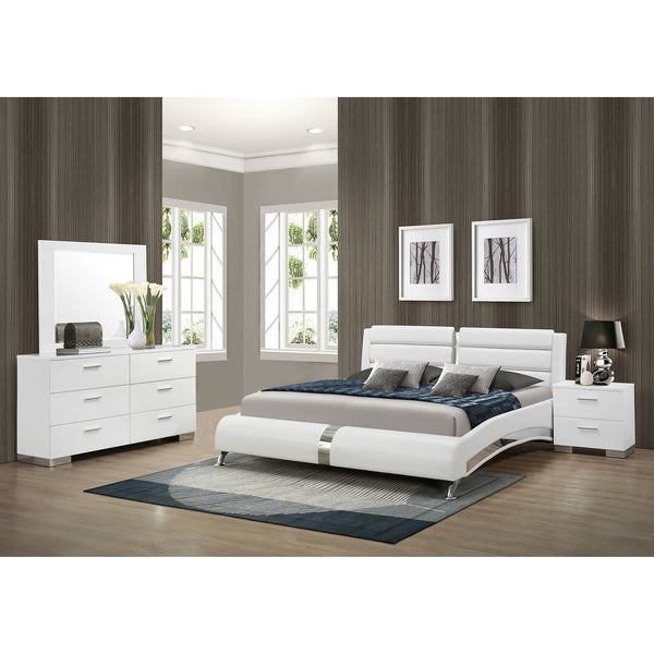 English Elm Escalon Glossy White Queen Bedroom Set with Chrome Accents, Modern Paneled Headboard & Sleek Curves B062S00829