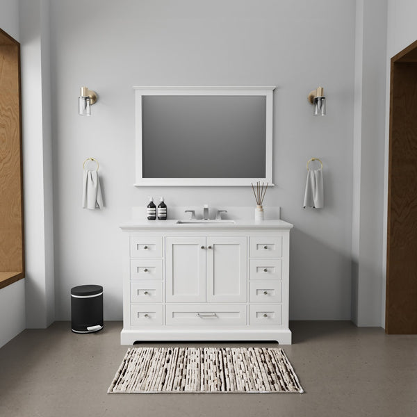 English Elm White Single Bath Vanity 48" W x 22" D with Cultured Marble Top, Chrome Faucet, Scratch-Resist Mirror B2731S01291