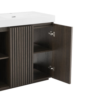 English Elm Galan60F" Modern Smoked Oak Bathroom Vanity With One-Piece Sink, Spacious Storage & Soft-Close Hinges W1865S00153