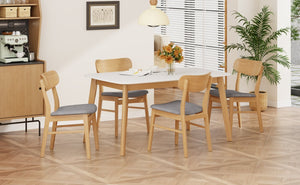 English Elm [video] 5 Piece Mid-century Rubberwood Dining Set with Cushioned Chairs for Modern Homes Dark Grey,White+Oak N759S005002E