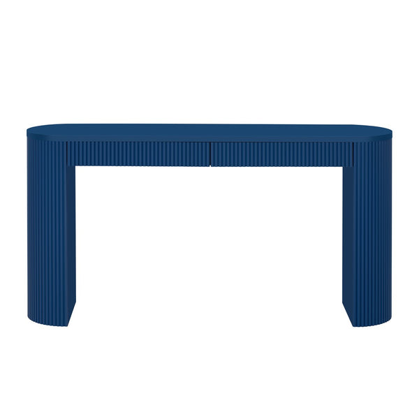 English Elm U_Style 58.2" Console Table With Dual Drawers, Arched Legs & Stripe Design For Entryway & Living Room N711P289125V-GIGA