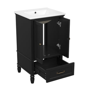 English Elm 20" Bathroom Vanity with Sink Modern MDF Cabinet with Ceramic Top, Drawer, Magnetic Door Stopper Black N725P195132B