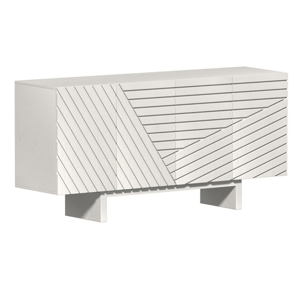 English Elm 63''wide White Sideboard Geometric Groove Mdf Four Door Cabinet for Dining Room T3609P485929