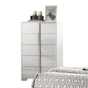 English Elm Contemporary Chic Chest with Gold Accents, Acrylic Trim, Metal Bracket Legs and Dust‑Proof Drawers White 34 L x 21 W x 52 H B2741P372196